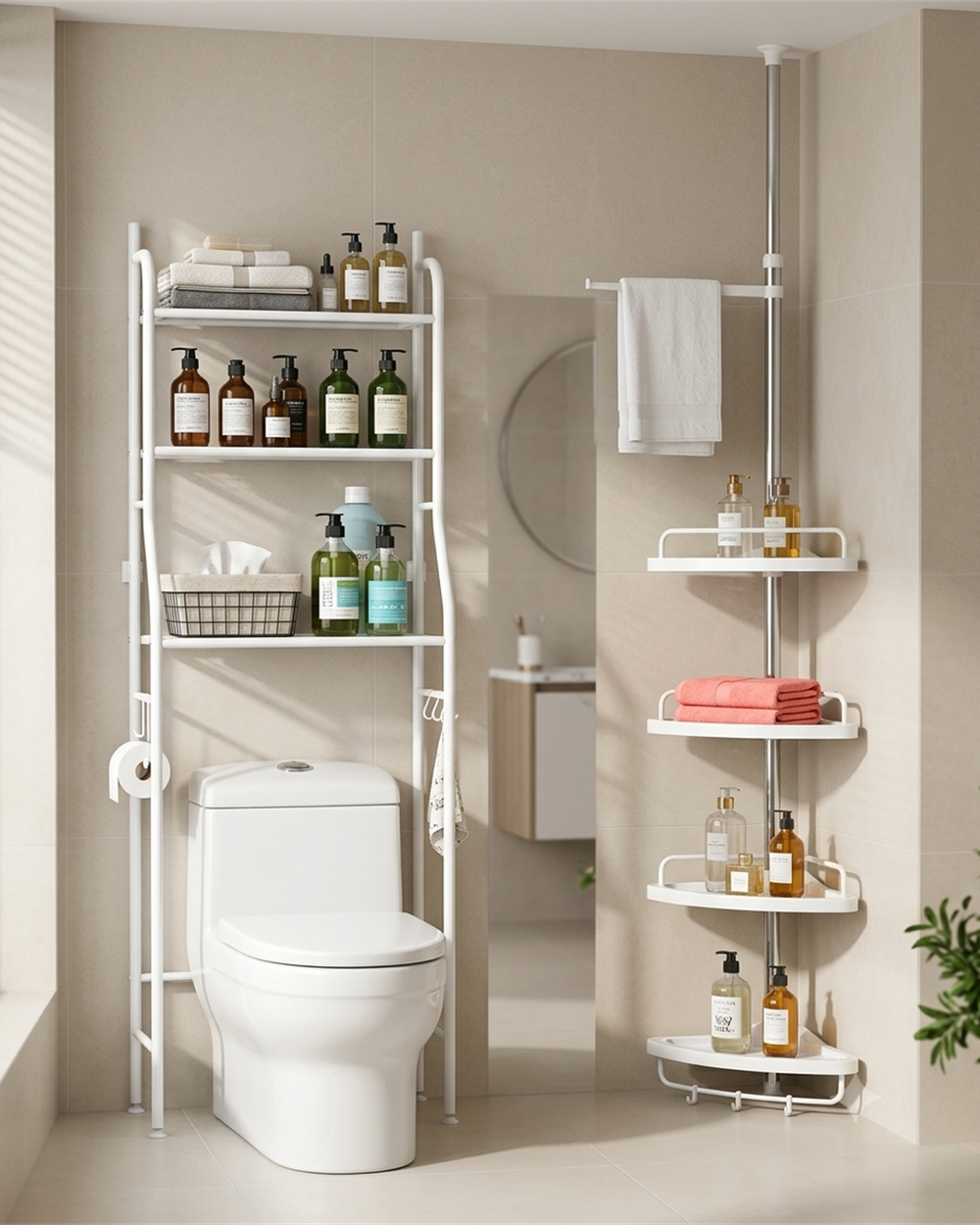 Combo Organizador de Baño Esquinero y Estante para Inodoro