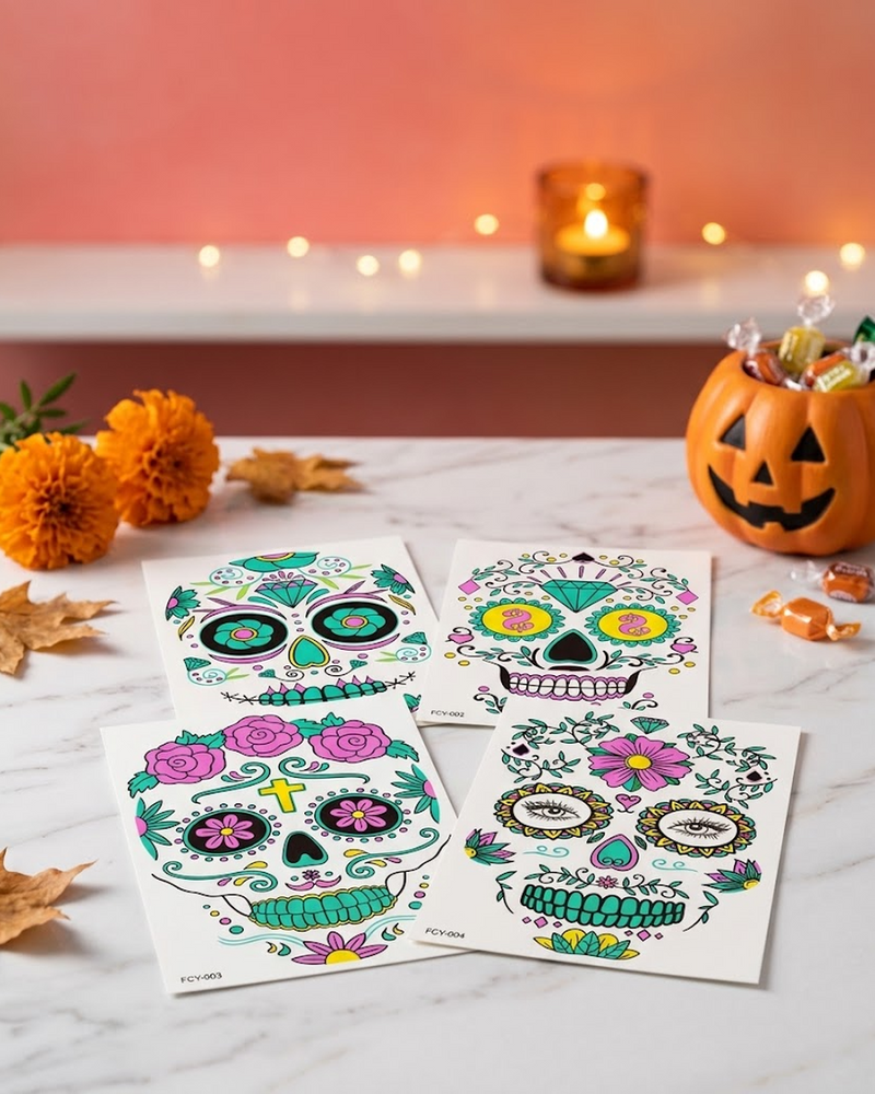 Tatuajes Faciales de Catrina Fluorescentes UV - 1