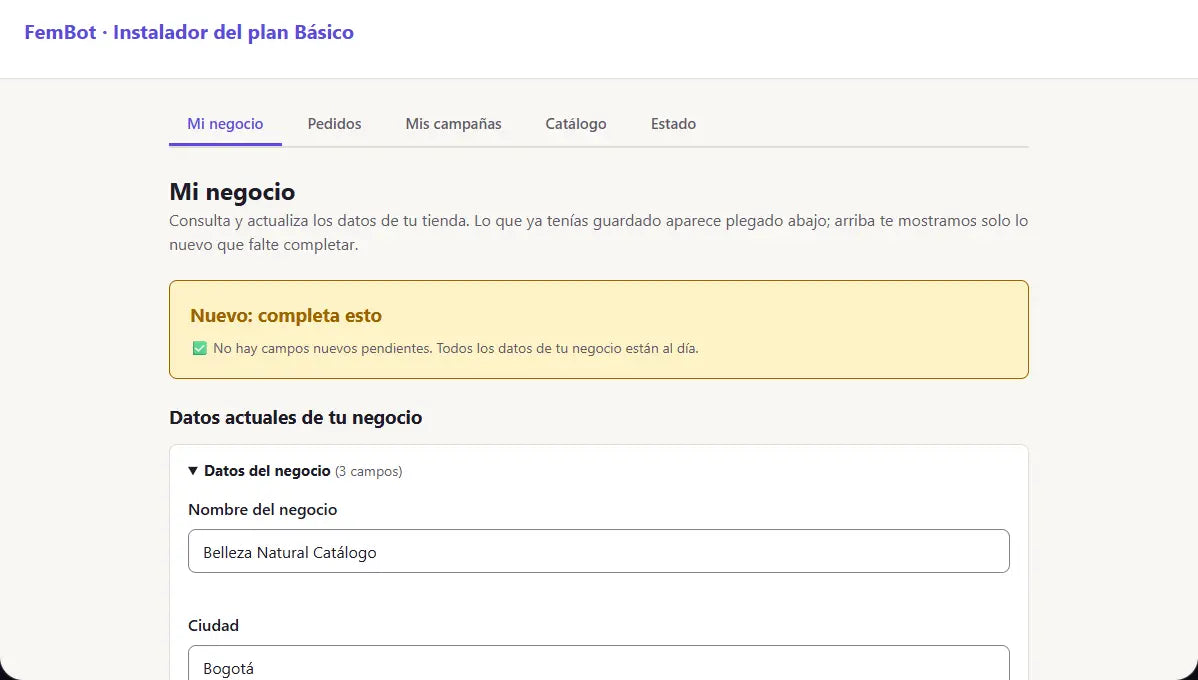 Así se ve el panel de este plan, con datos ficticios